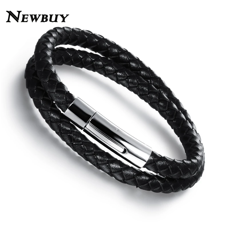 NEWBUY Fashion Male Jewelry Black Leather Rope Chain Bracelet For Men ...