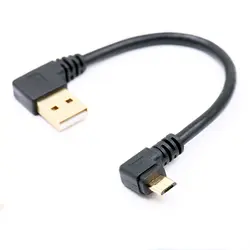 Позолоченный 15 см короткий 90 градусов USB 2,0 для Micro USB B Мужской кабель позолоченный прямоугольный синхронизация данных и удлинитель для