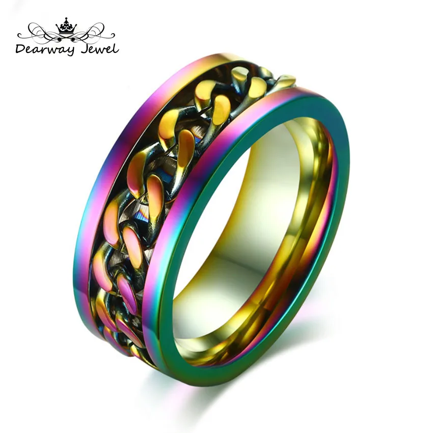 2018 New Spinning Chain Rings for Men High Polished Stainless Steel 8mm