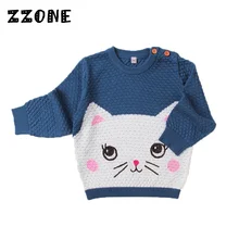 Зимняя трикотажная одежда с рисунком кота для малышей 6 мес.-24 мес. пуловеры с круглым вырезом для мальчиков и девочек милый джемпер для новорожденных DC510