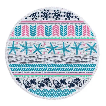 

Microfiber Ethnic Wind Wave Simi Round Beach Towel Yoga Print with Tassel Sunscreen Shawl Scarves Picnic Mat 150*150cm 500g