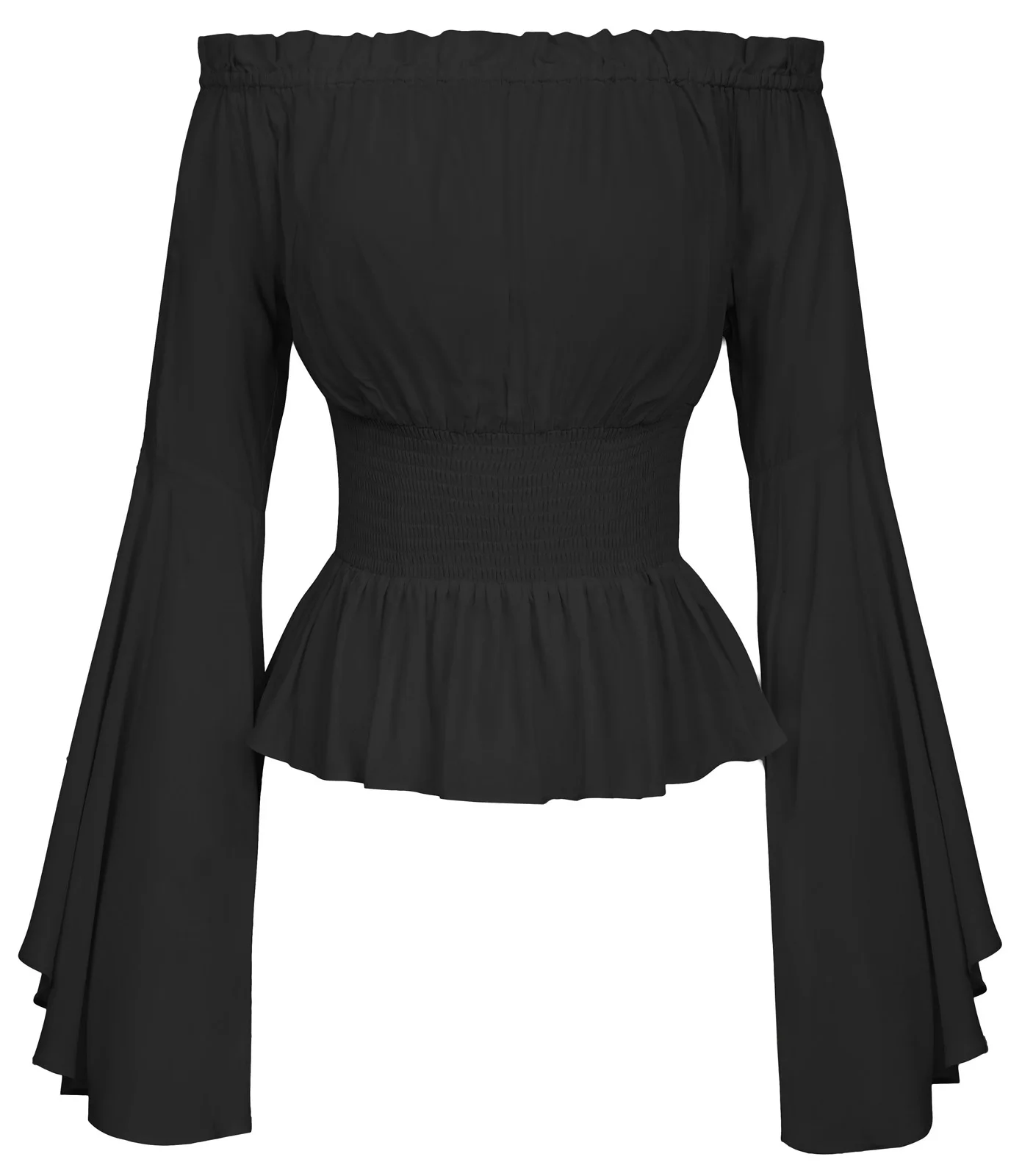 Black Belle Poque, летняя Готическая рубашка,, Женская Однотонная рубашка, Ретро стиль, Ретро стиль, Ренессанс, средневековый Готический, викторианский стиль, рукава-колокольчики, топы - Цвет: Black
