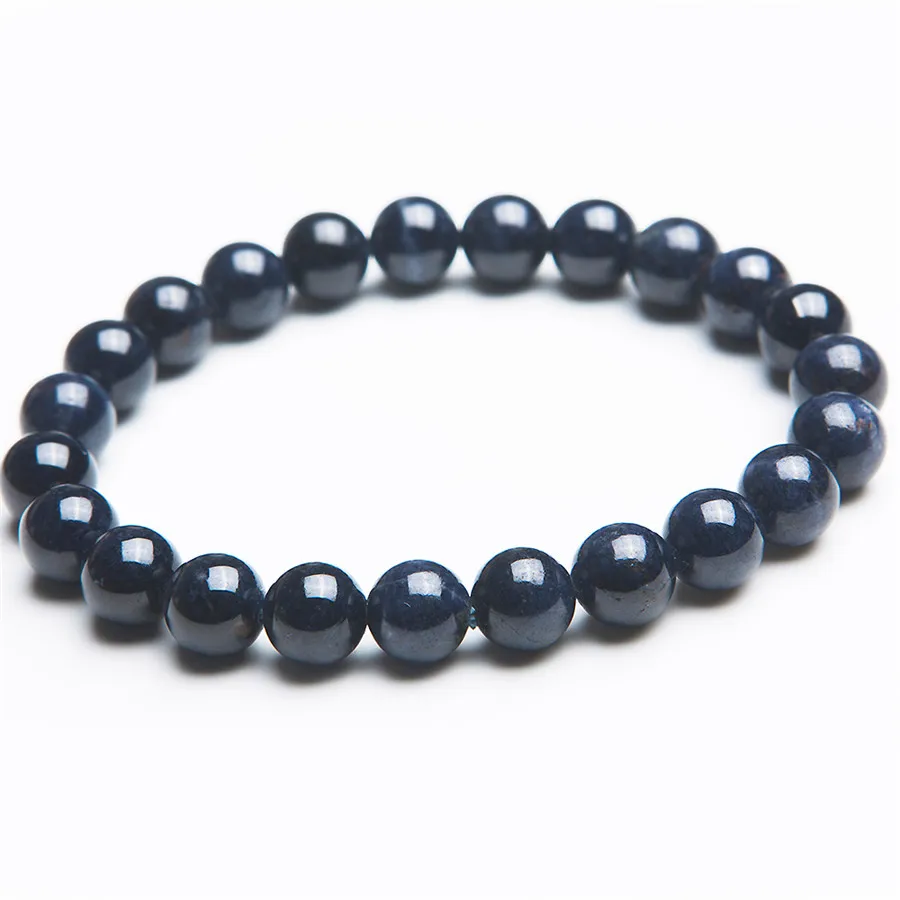 Модные 8 мм подлинные синие натуральные сапфировые браслеты для женщин кристально-голубой стрейч браслет из круглых бусин AAA Прямая