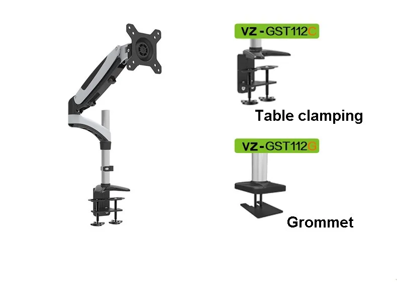 15-2" Алюминий сплав газовой пружиной Full Motion TV крепления Настольный зажим Кронштейн для втулки монитор держатель GST112C VESA 75/100