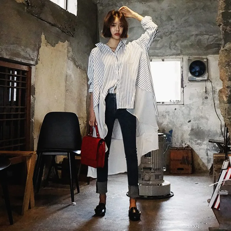 

SuperAen 2018 Spring New Korean Style Women Shirt Wild Cotton Fashion Casual Blouses and Tops Female Stitching Chiffon Shirts