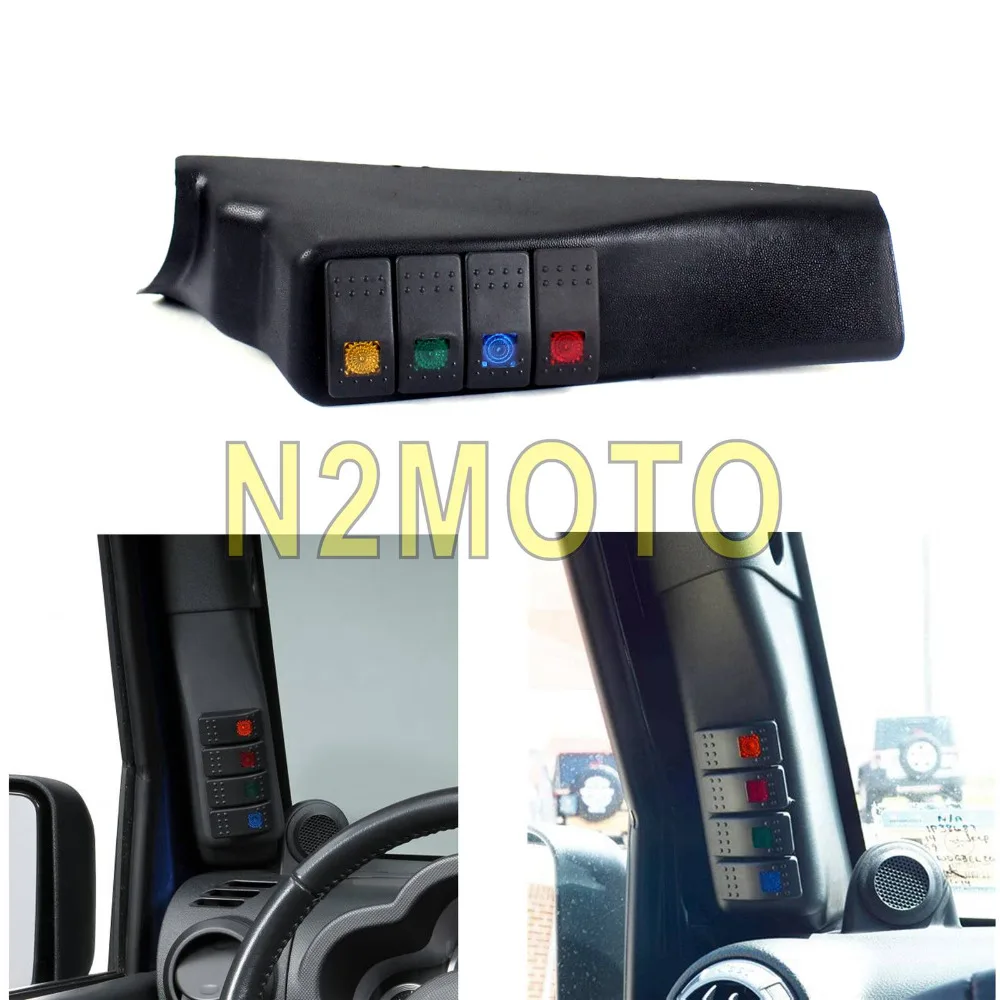 

Left Hand A Pillar Switch Pod 4 LED Boat Rocker Switches Panel for Jeep Wrangler JK 2 Door Unlimited 4 Door 2007-2010