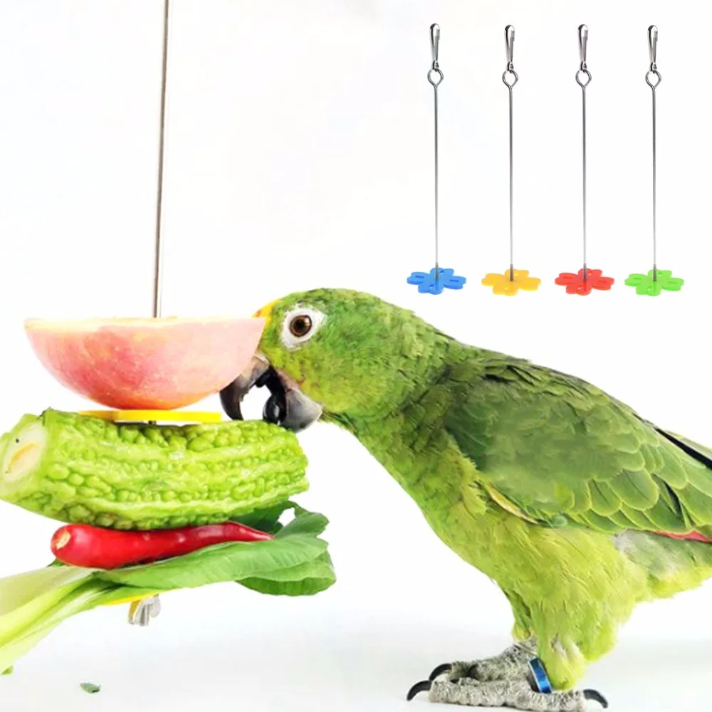 Parrot Fruit Fork Spear Holder Feeding Birds Hang Cage Accessories Stainless Steel Parakeet Skewer 2 Size Birds Supplies