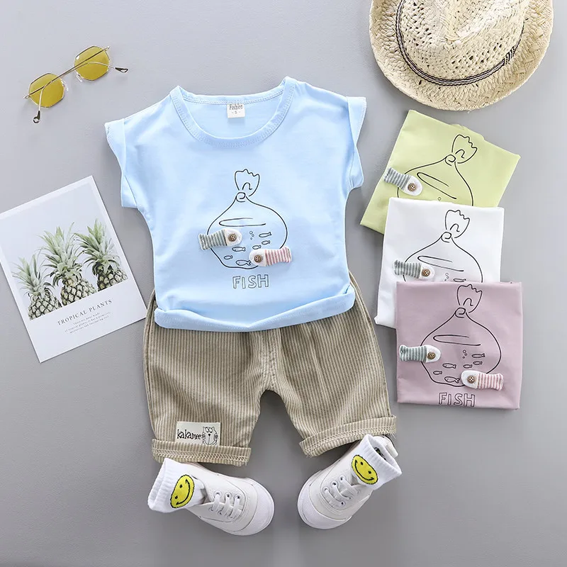 

0-4 years High quality boy girl clothing set summer new casual cute kid children baby clothing T-shirt+pant 2pcs 40