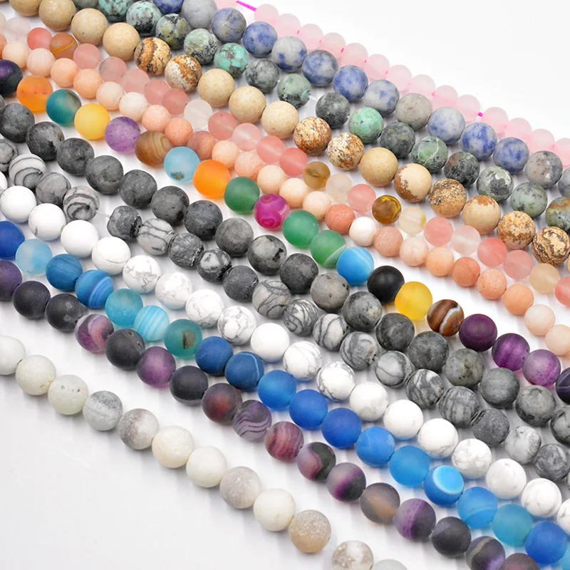 

Natural Stone Dull Polish Matte Frosted Agates Rose Quartzs Turquoises Loose Beads DIY for Jewelry Making Bracelet Necklace
