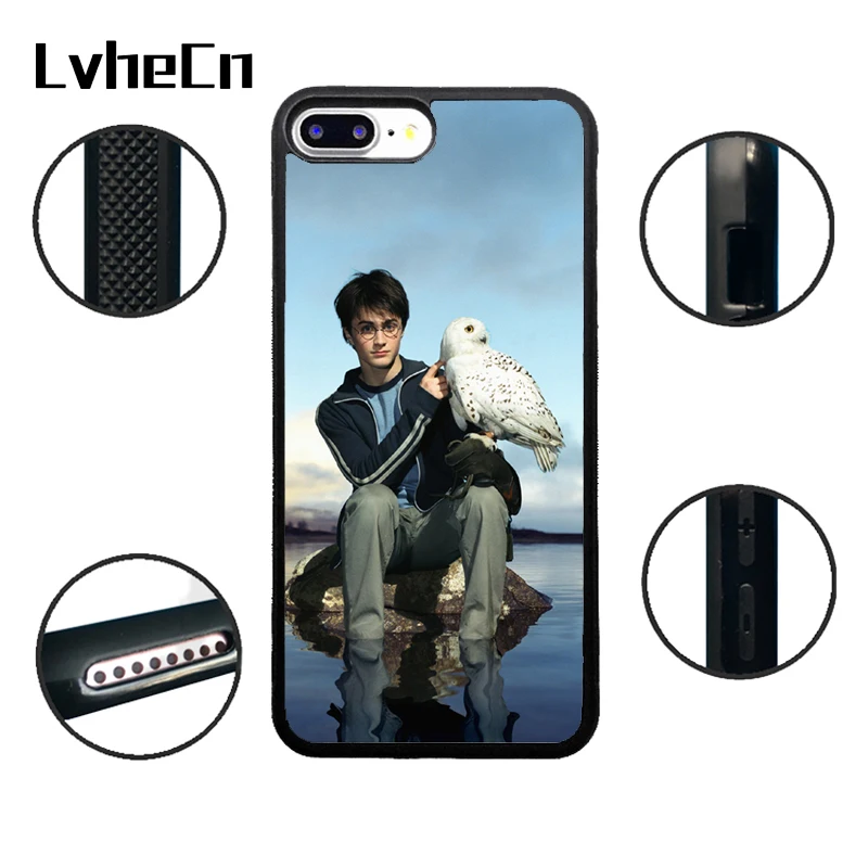 LvheCn TPU чехлы для телефонов iPhone 6, 6 S, 7, 8 Plus, X, 5, 5S, 5C, SE, 4, 4S, ipod touch 4, 5, 6, чехол, Гарри Поттер и Хедвиг, черная резина