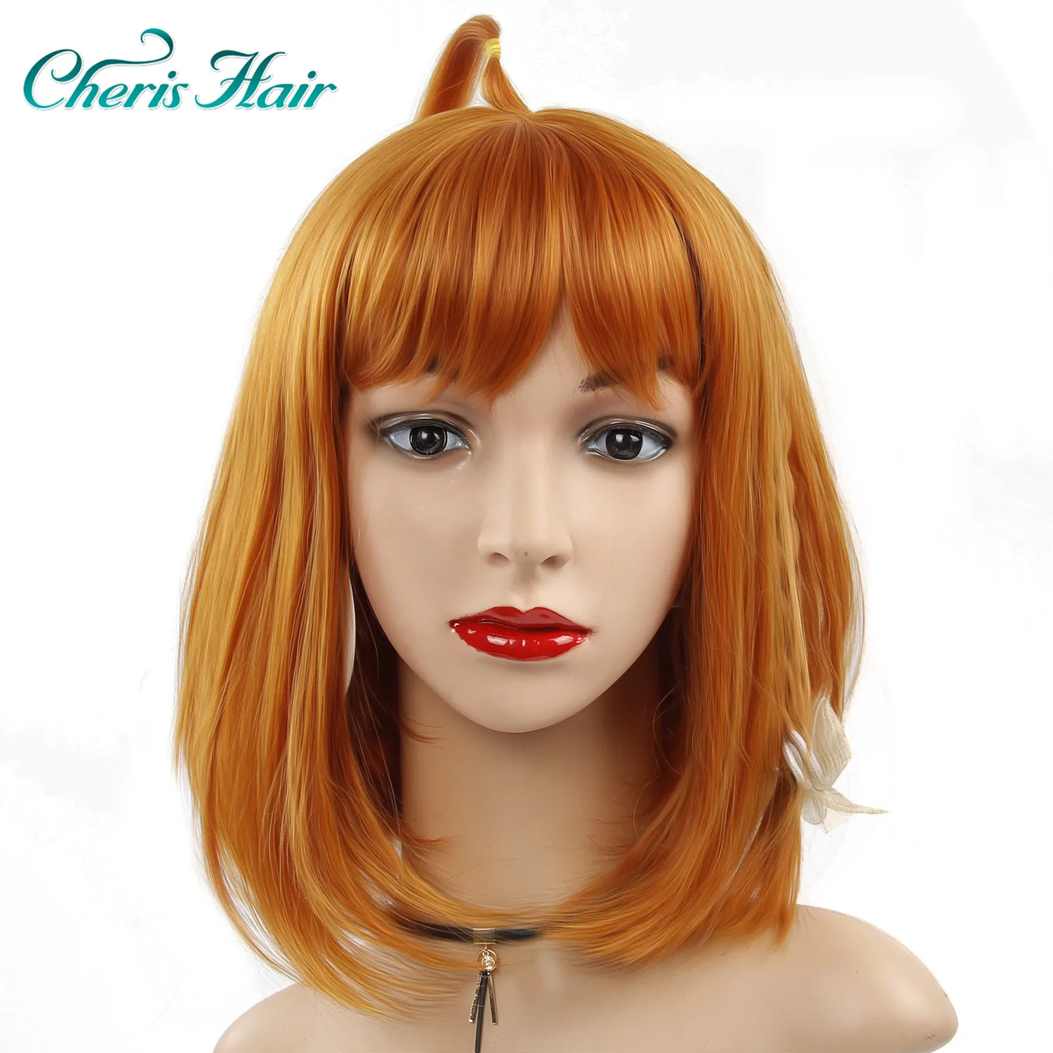 

Synthetic Wigs for Women False Hair Yellow Orange Color 2019 Spring New Arrivals Female Wig Cosplay 12 Inch Short Wig with Bangs