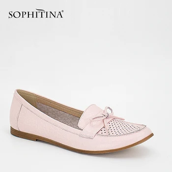 

SOPHITINA Soft Ballet Flat Genuine Leather Butterfly-knot Shoe Comfortable Round Toe Blue Pink Woman Flat Leisure Lady Shoes P29
