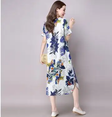 Maternity Dresses 2019 Summer Large Size Short-sleeve Pregnancy Clothes Floral Cotton Linen Dress for Pregnant Women QL8388