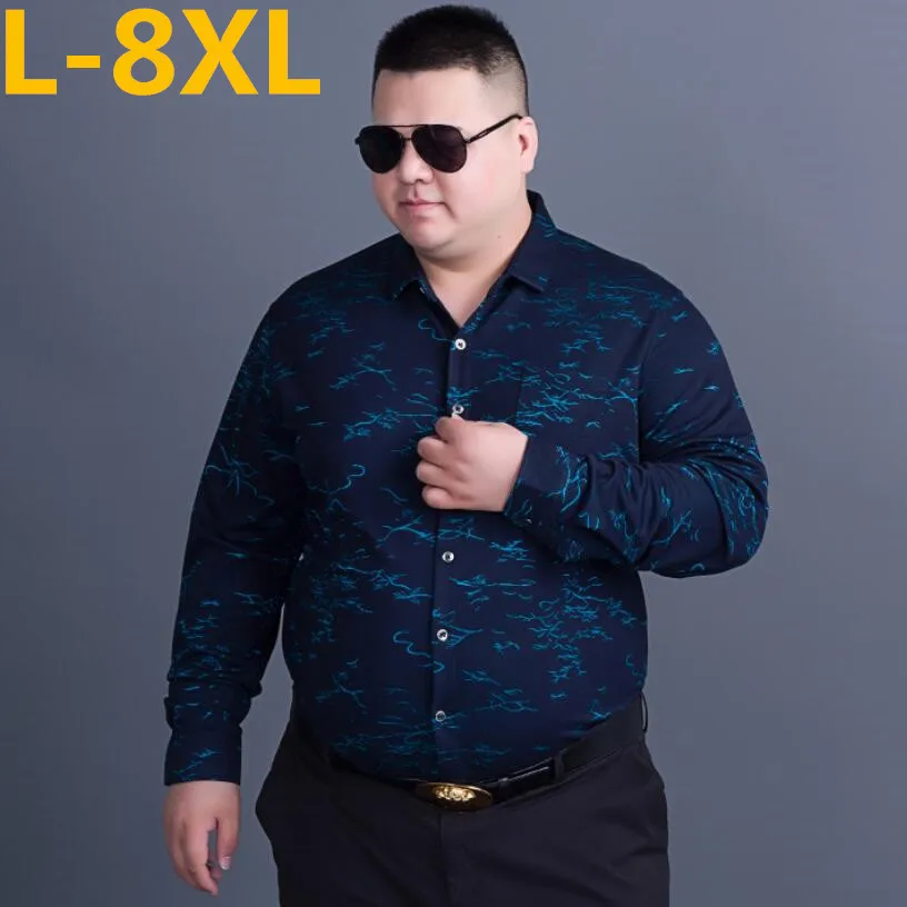 2017 Новинка 8XL 7XL 6XL мужские s рубашки с длинными рукавами принтом Мужские в цветах