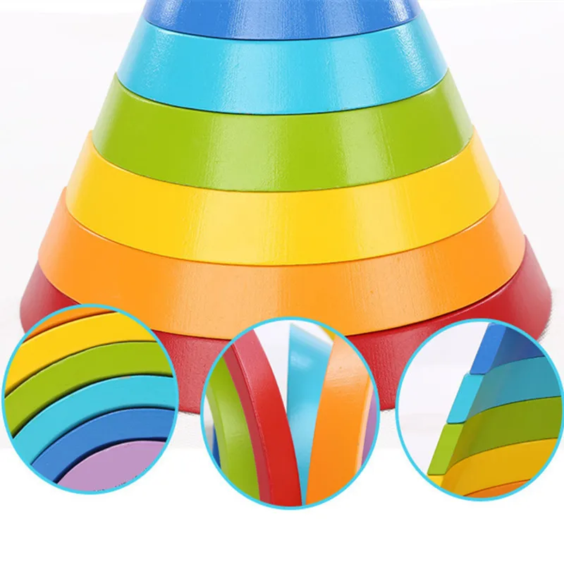 7pcs children's intellectual early education Montessori environmental protection wooden toys rainbow blocks