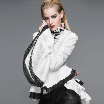 

Devil Fashion Gothic Palace Wind Jacquard Chiffon Blouses Halloween Women Steampunk Black White Lotus Sleeves Party Shirts Tops