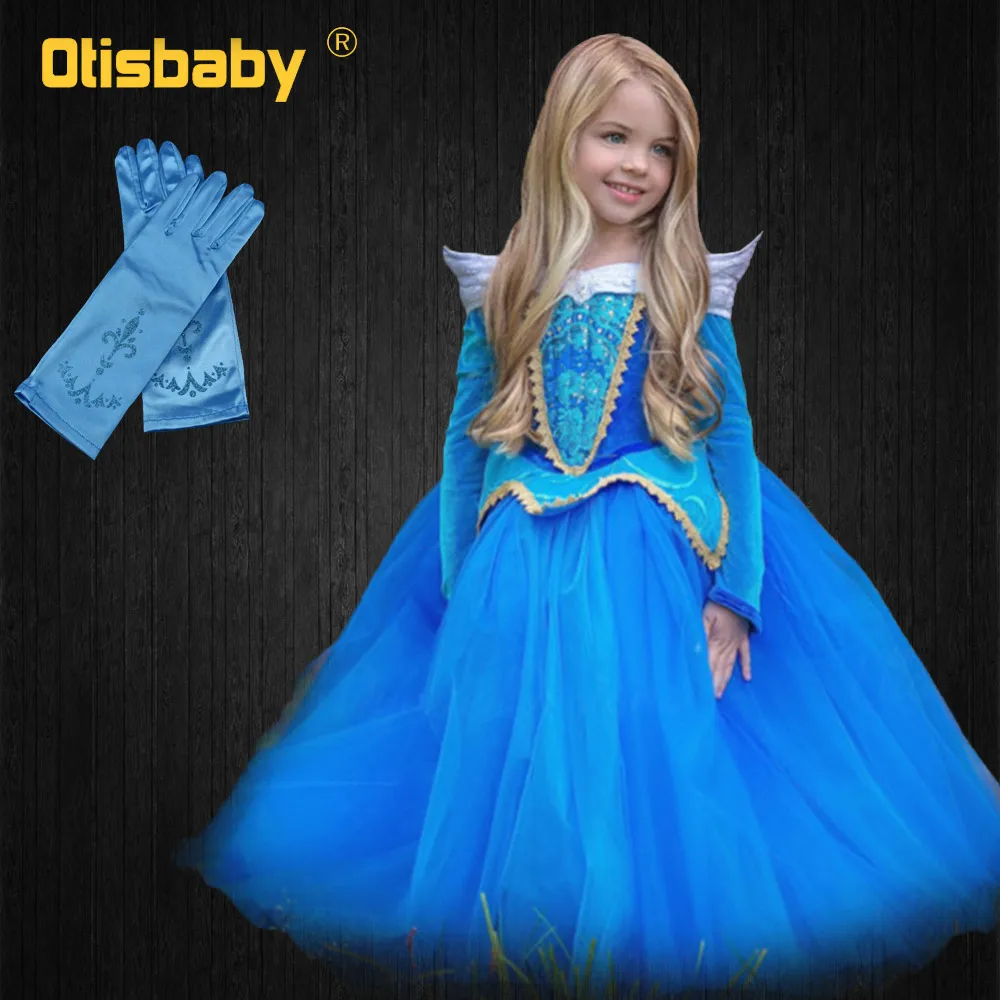 Летний детский карнавальный костюм Авроры для девочек детское платье-пачка принцессы Софии с воротником Феи Золушки для дня рождения - Цвет: Blue B