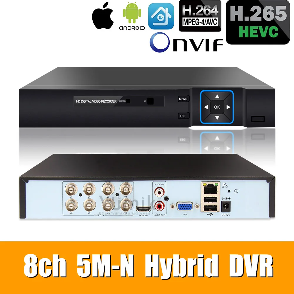 6 в 1 8ch* 5M-N/4M-N AHD DVR видеонаблюдения безопасности CCTV видео рекордер 1080N Гибридный DVR для аналоговых AHD CVI TVI IP камер XMEYE