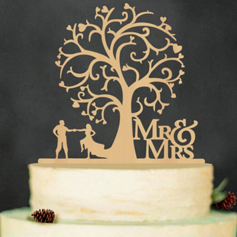 Dancing Bride Groom Wood Cake Topper Mr Mrs Tree Cake Topper Natural Color Wooden Wedding Cake