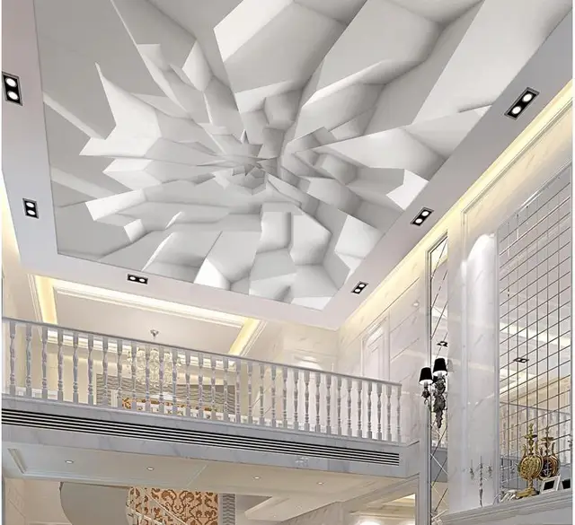 custom 3d ceiling wallpaper White polygon brick wall