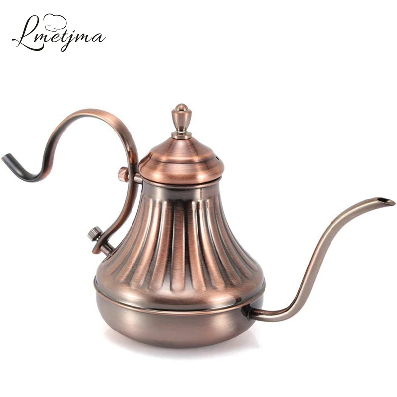 Kopen LMETJMA Roestvrij Staal Koffie Pot 420 ML 650 ML Koninklijke Koffie Druppelen Pot Fijne Mond Koffie Pot Lange Zwanenhals Uitloop giet KC0062