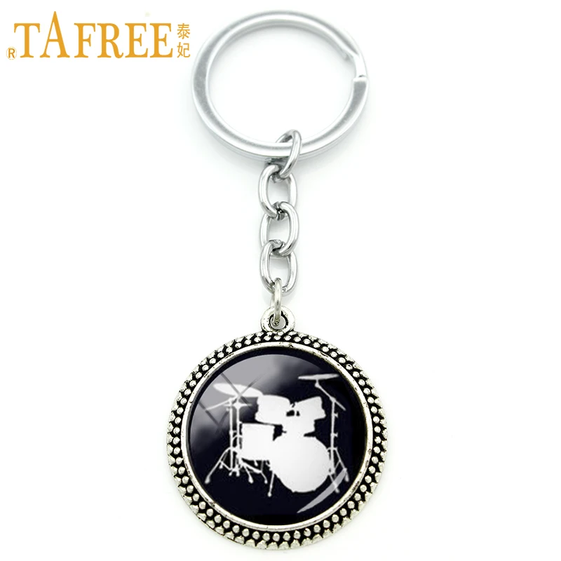 

TAFREE Antique plated silver jewelry keychain drum set Drum Kit musical instrument Stylish key chains Father's Day gifts KC369