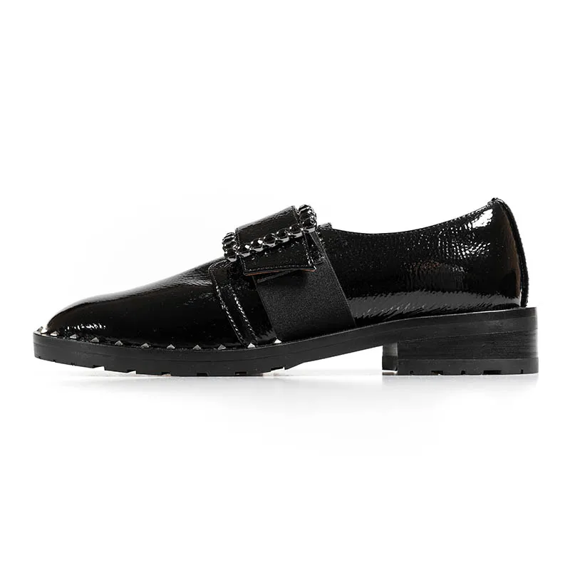 

Spring and autumn new style single shoe rivet small leather shoes low heel lacing 100% leather
