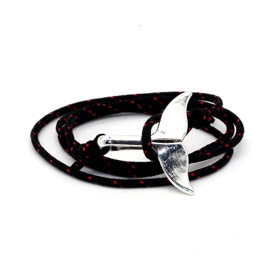 Морской стиль Античный посеребренный браслет с хвостом Кита веревки, мужской браслет обертывание браслеты защита браслет с Китом - Окраска металла: blk red