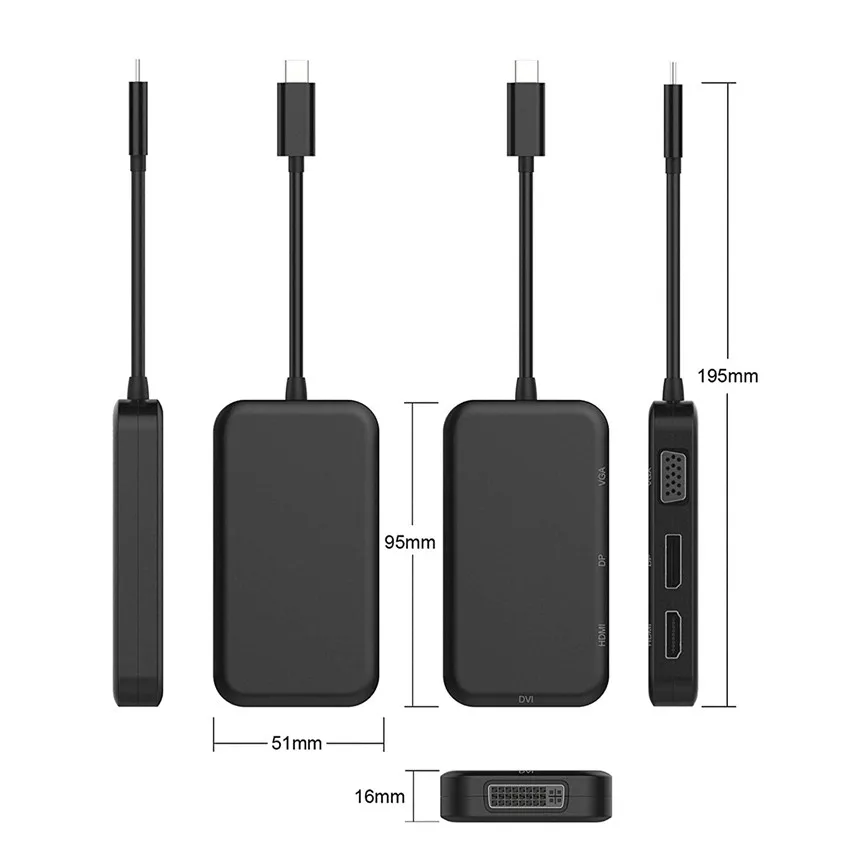 Конвертер USB C на HDMI 4K VGA DP DVI адаптер для Macbook Dell док станция Thunderbolt 60 Гц| |