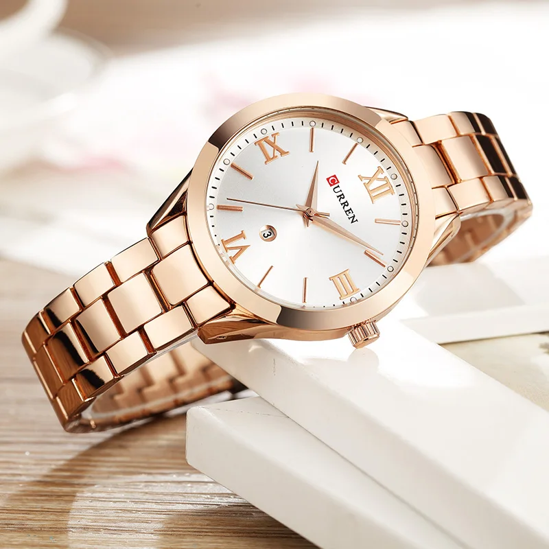 CURREN женские часы лучший бренд класса люкс золотые женские часы Дата Нержавеющая сталь ремешок классический браслет женские часы подарок любовника 9007