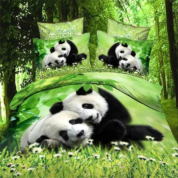 

Home Bedding Set 4pcs 3D Placement Reactive Printing Duvet Cover Bed Sheet Pillowcases Queen for Adults Rose Panda SMN35