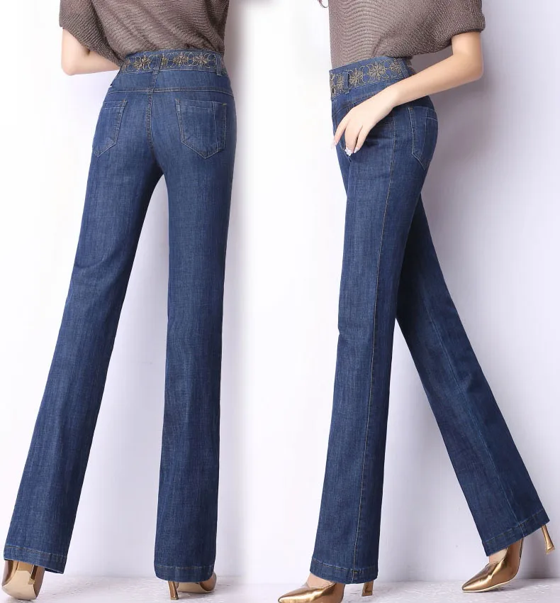 jeans women new spring and autumn Middle-aged mother office lady cotton stretch female women brand straight embroidery jeans clothes jeans women