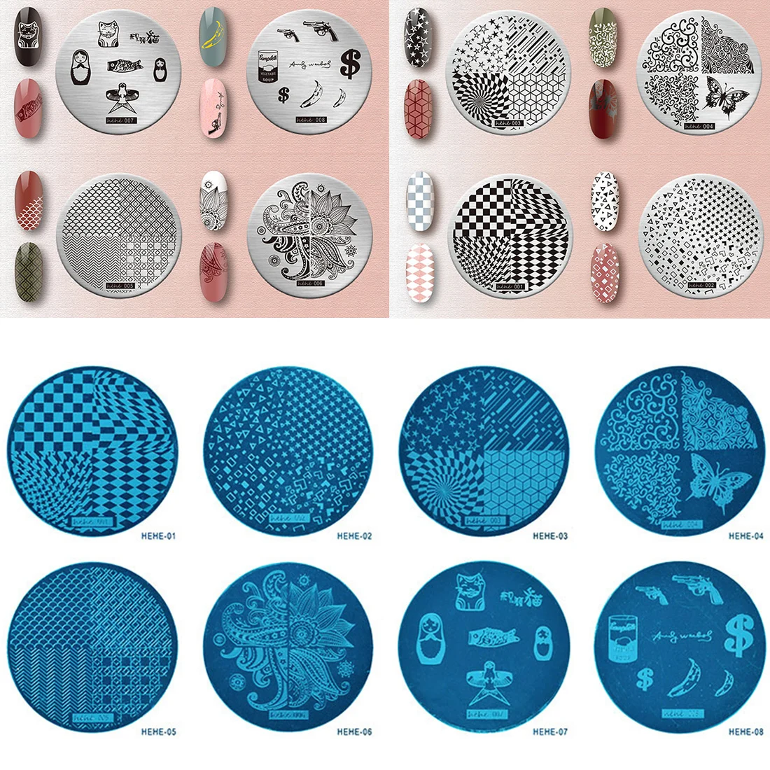 Шаблон для дизайна ногтей круглой формы из нержавеющей стали 36 дизайнов микс шаблон изображения штамповки пластины маникюр Лак передачи трафареты