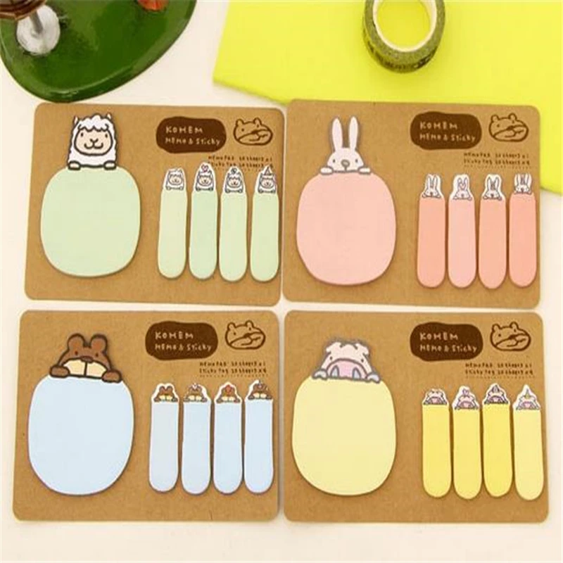 

1pcs Kawaii Stationery Memo Pad Bookmarks Creative Cute Animal Sticky Notes book Paper index Stickers Easy To Find