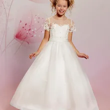 Новое поступление, платья для девочек с цветочным узором, аппликация совок, расшитые бисером платья для первого причастия для девочек, vestidos de comunion