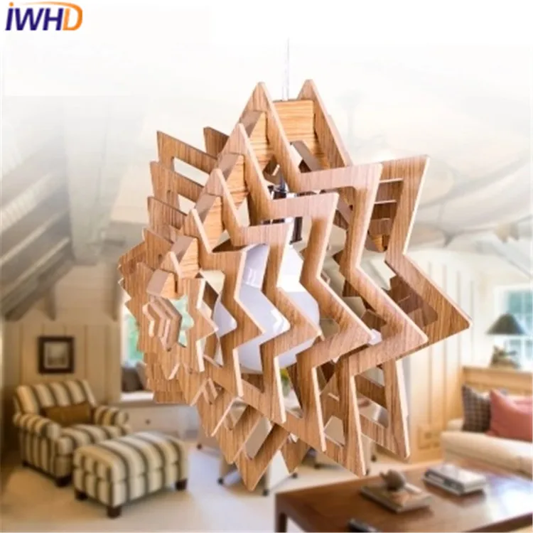 Luces colgantes Led modernas IWHD iluminación de madera creativa lámpara colgante de cocina accesorios de iluminación para lámparas de comedor de restaurante