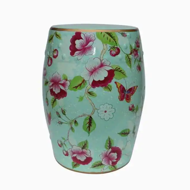 Hand painting of flowers and ceramic porcelain drum stool Archaize stool