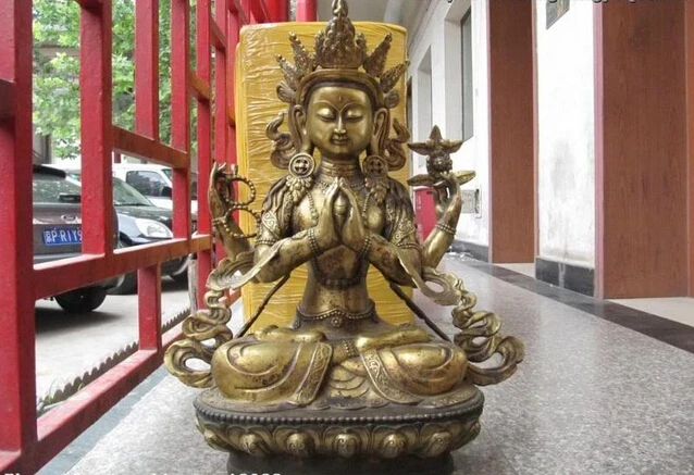 

S0456 Tibet Buddhsim Temple Copper Bronze Four Armed Kwan-Yin Guan Yin Buddha Statue D0318