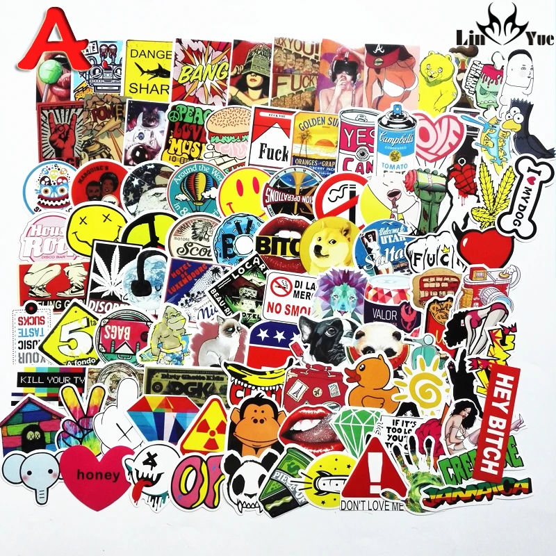 100pcs x6 NO repeat waterproof stickers for Home decor Travel Suitcase Wall Bike fridge Sliding Plate Car Styling sticker emoji