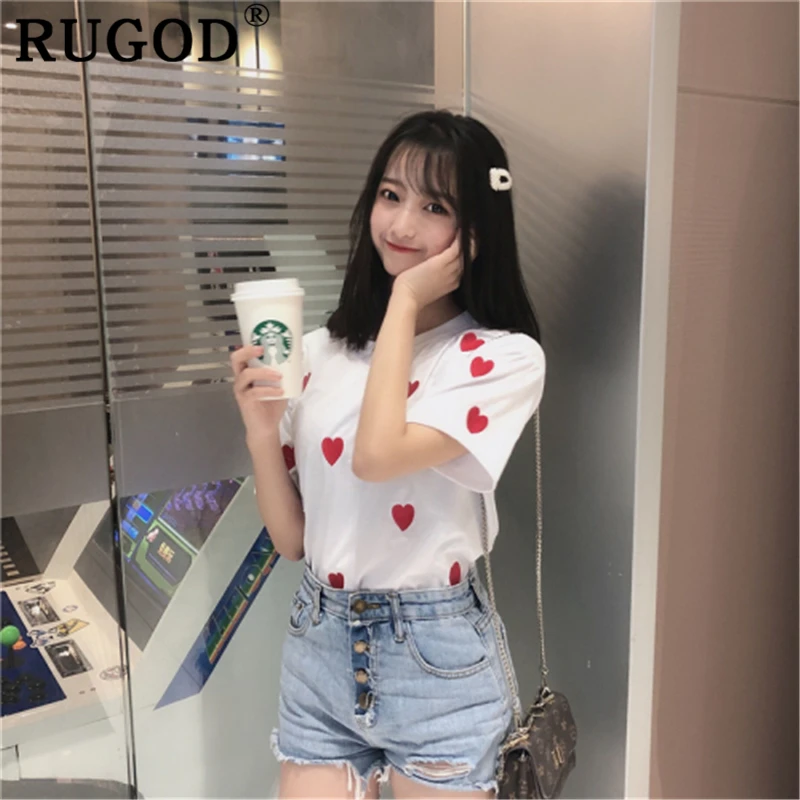 Женские футболки с принтом RUGOD корейские топы круглым вырезом и вышивкой в виде