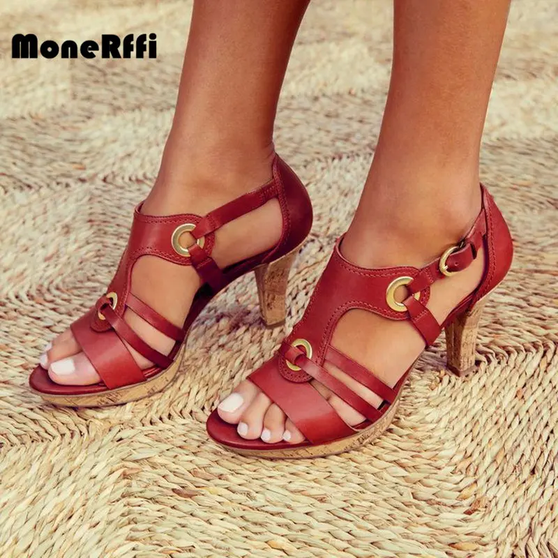 

MoneRffi Beautiful Elegant Strap Sandals New Sandals Female Bohemian Style Summer Fashion High Heels Shoes 35-43