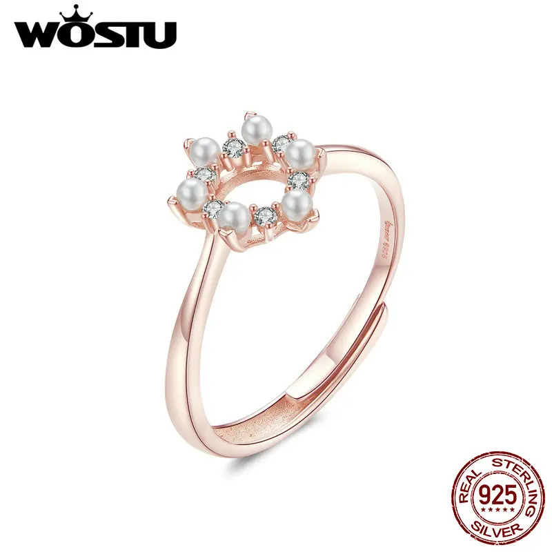 WOSTU подлинные 925 пробы серебряные кольца для женщин дизайн розовое золото цвет нежные Любовь палец кольца ювелирные изделия BNR048