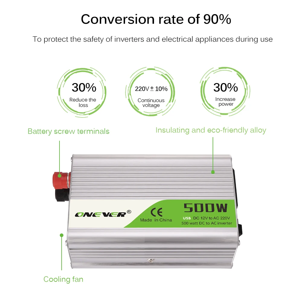 Onever 500W преобразователь тока 12 В 220 Напряжение трансформатор постоянного в