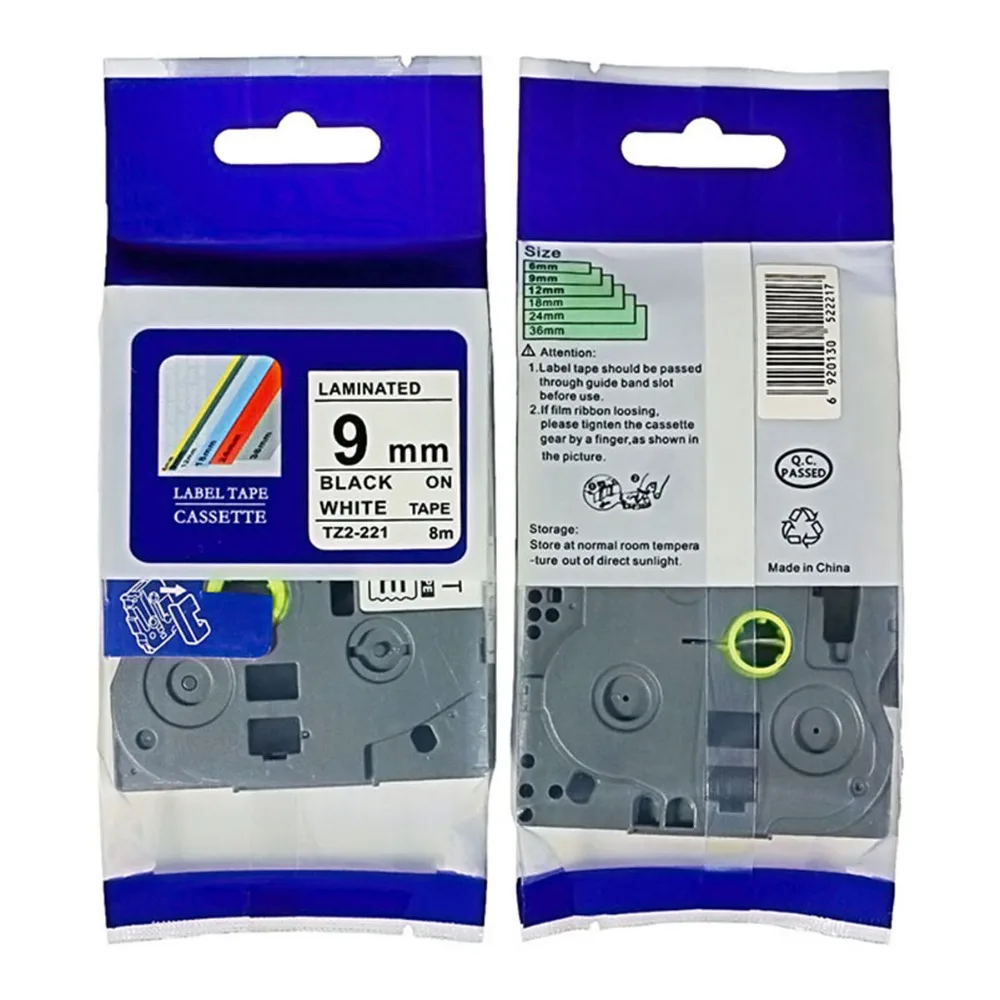 4PK TZ-221 TZe-221 Black on White Label Tape for Brother P-Touch PT-D200SA 9mm 