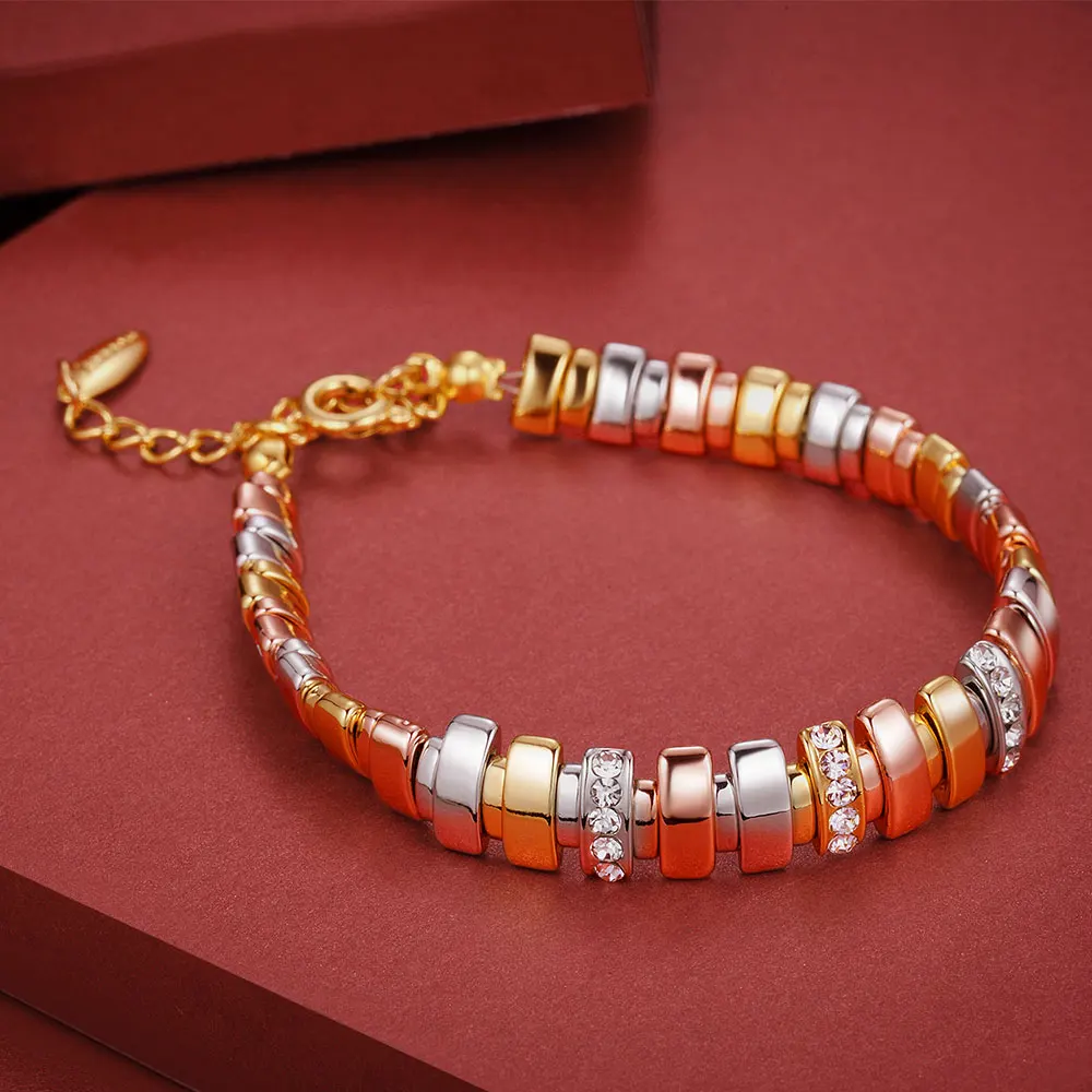 Viennois New Gold & Silver & Rose Gold Color Bracelets For Women Rhinestone Mixed Color Metallic Chain Bracelets & Bangles