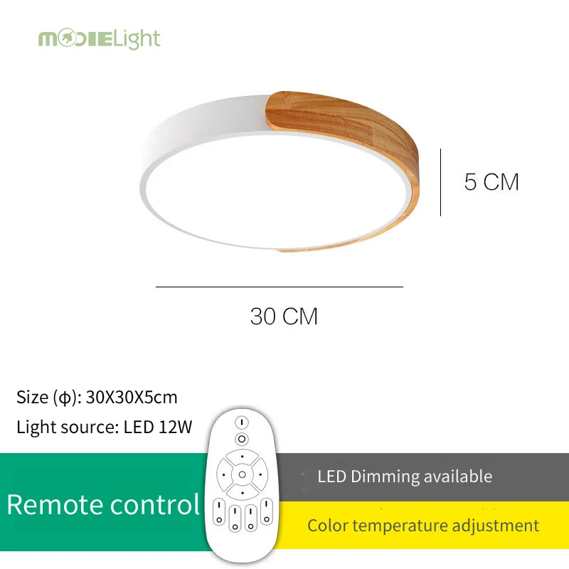 Круглый Деревянный светодиодный потолочный светильник с пультом дистанционного управления, цветной потолочный светильник для гостиной, столовой, кухни - Цвет корпуса: Dia30cm RC Dimmer