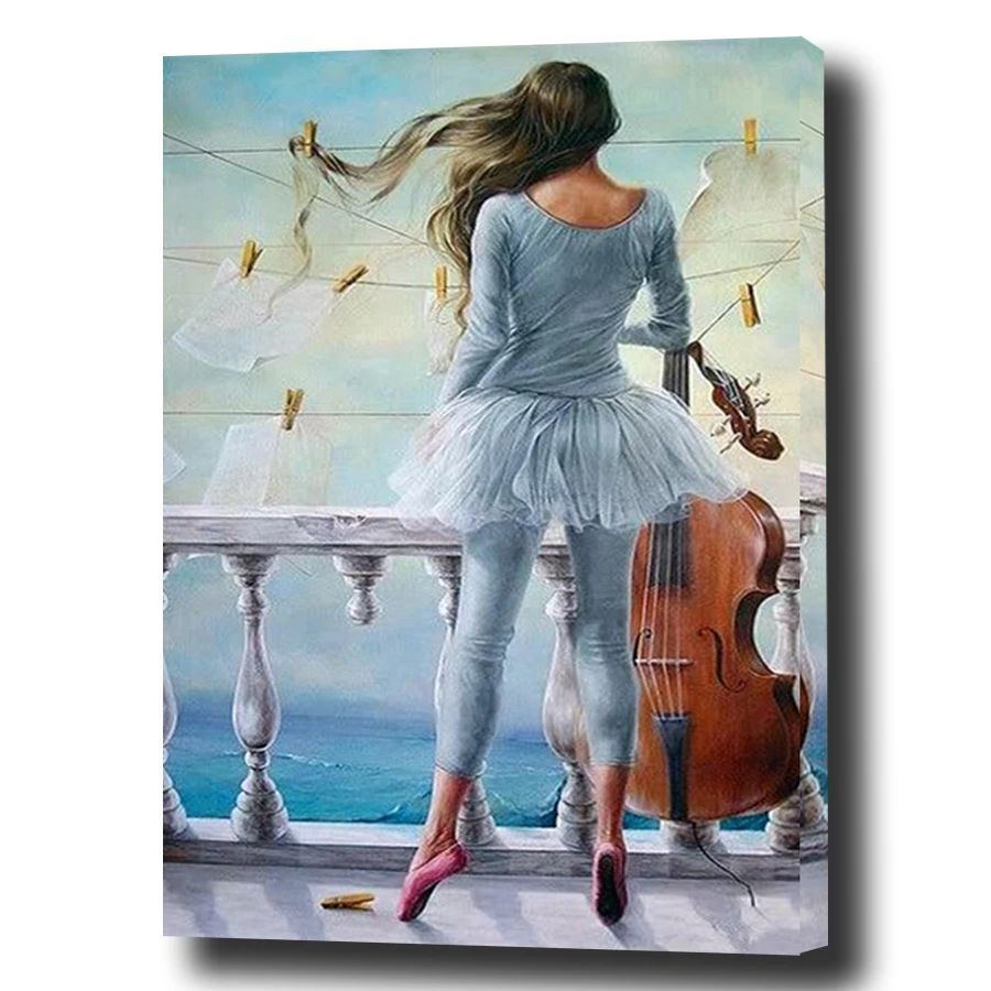 

Diy Painting By Numbers Modern Wall Art Poster Ballet Girl and Cello Oil Painting on Canvas Wall Pictures Paint By Number Decor