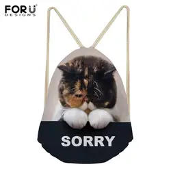 FORUDESIGNS/милый Sorry Cat Drawstring сумка для женщин Малый сумки повседневное женский обувь для девочек Строка Рюкзак Путешествия Cinch