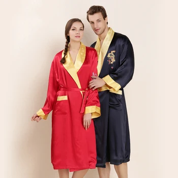 

CEARPION Bride&bridegroom Wedding Evening Party Robe Gown Chinese Vintage Embroidery Dragon&phoenix Kimono Bathrobe Silk Robes