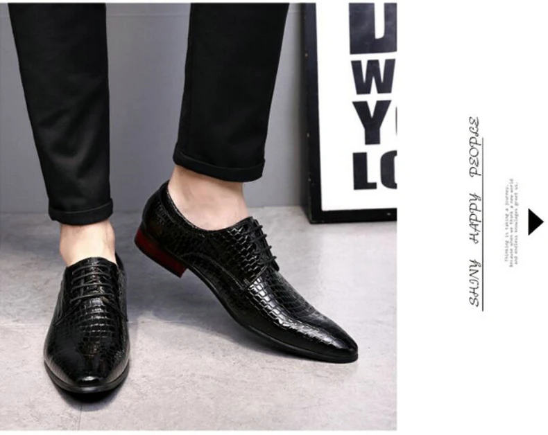 Mens Casual Shoe Formal Oxfords Mens Shoes Casual Mens Dress Shoes' Lace-up Crocodile Leather Oxford Shoes For Men Big Size 46 (10)